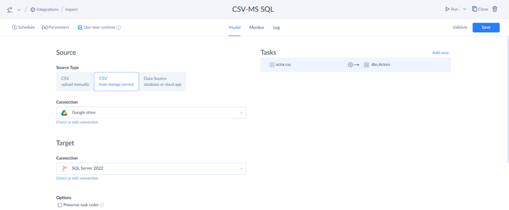 CSV import scenario